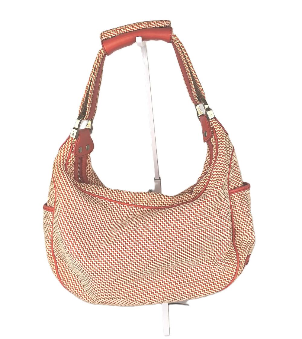 Tod’s Woven Chevron Canvas & Leather Hobo Bag – Red & Cream